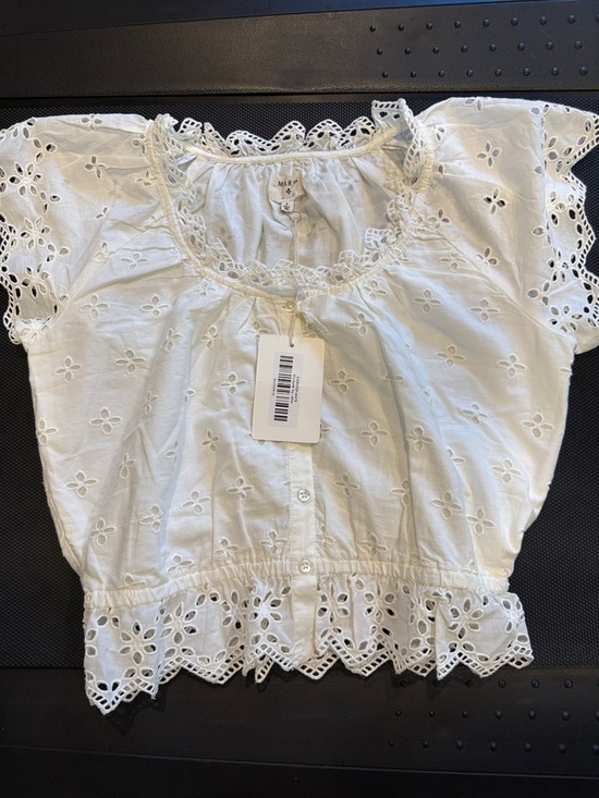 Marea By Liz Joy Tops - Marea by Liz Joy White Eyelet Short-Sleeve Button Front Blouse